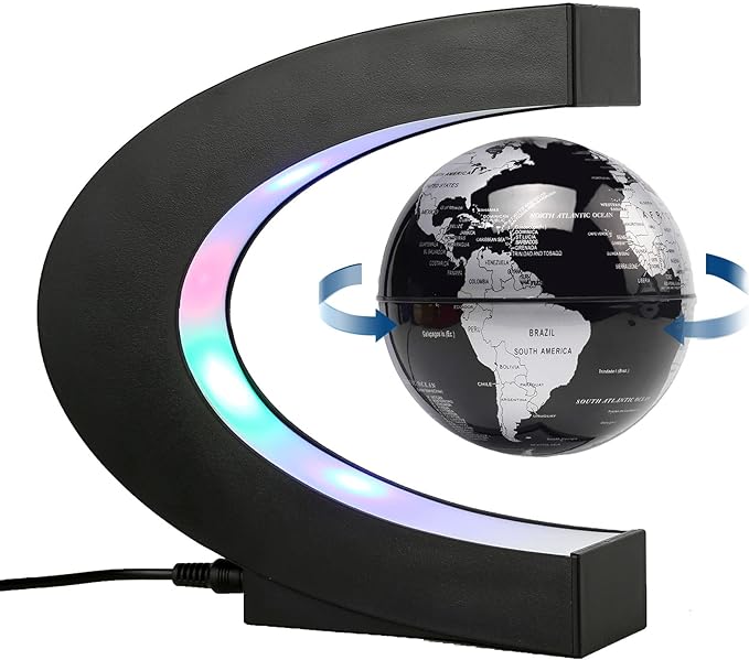 Globe flottant magnétique avec base en forme de C à lumière LED