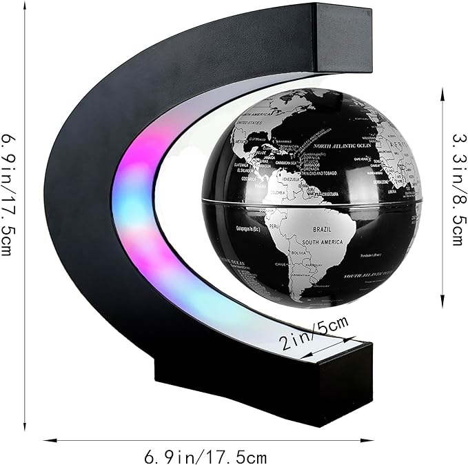 Globe flottant magnétique avec base en forme de C à lumière LED