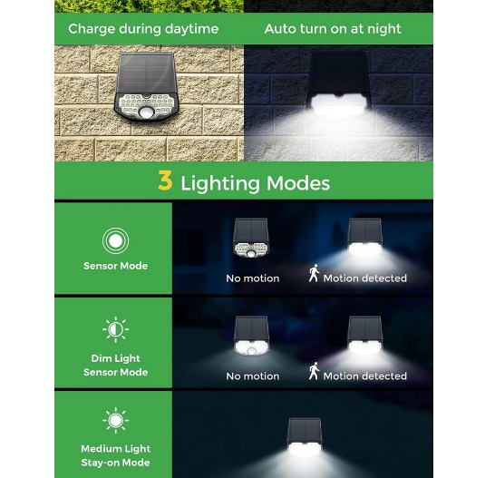Lampes solaires 30 LED 3 modes d’éclairage