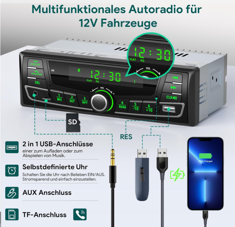 Autoradio Bluetooth R2316 Voiture 12V RDS FM/AM USB SD AUX Écran LCD LED 3″ Noi