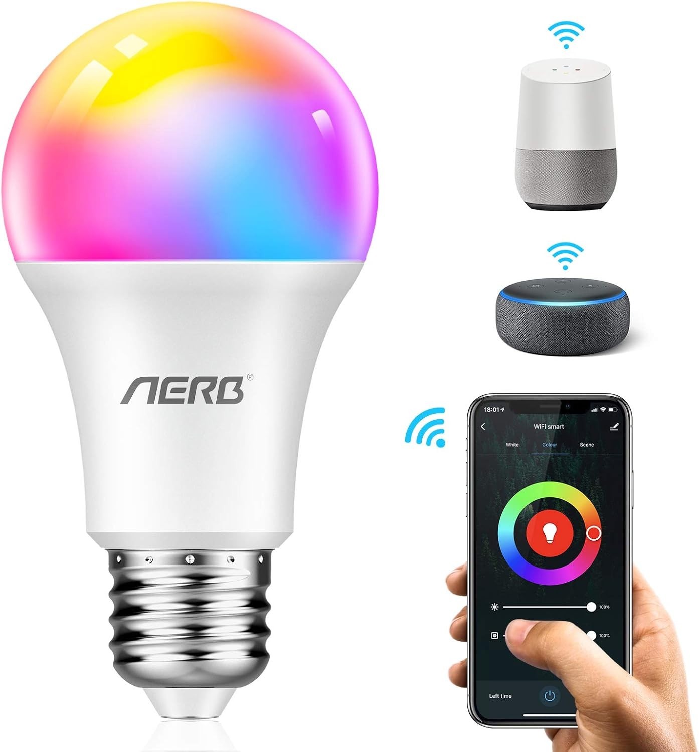 Ampoule connectée AERB│Lot de 3│Smart WiFi E27 Multicolore│Contrôle vocal Alexa