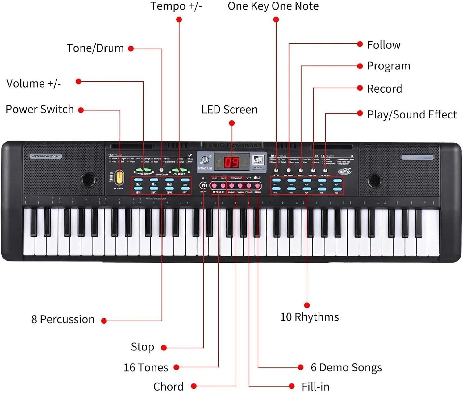 Piano Électrique|61 touches|Avec Microphone|Musique Numérique|Keyboard