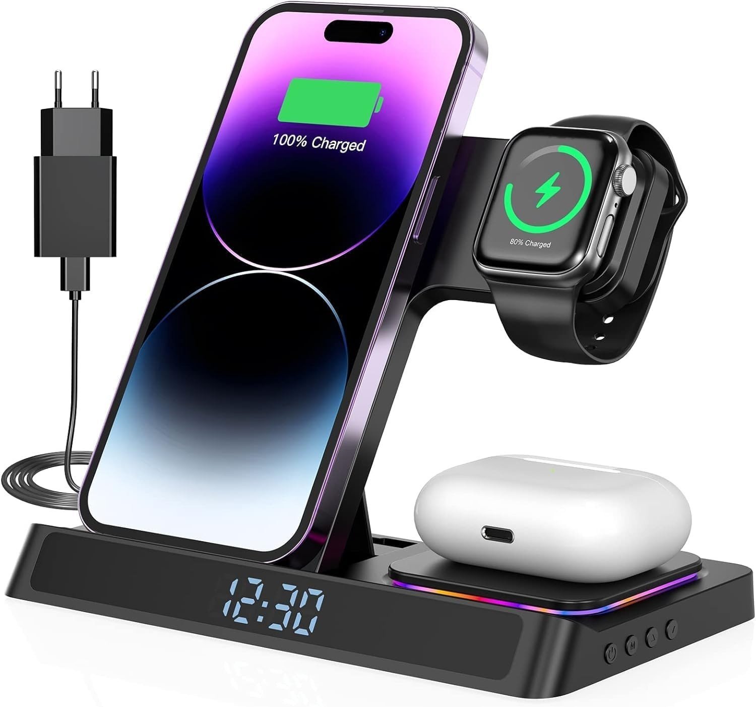 Chargeur sans fil 4-en-1 │IPhone│Apple Watch│Ecouteurs TWS │Compatibles Qi