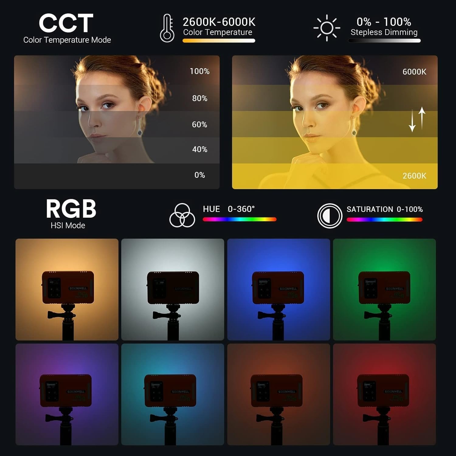 Lampe vidéo portable│ SOONWELL │MC8 Pixel Pocket RGB│Magnétique │effets sonores