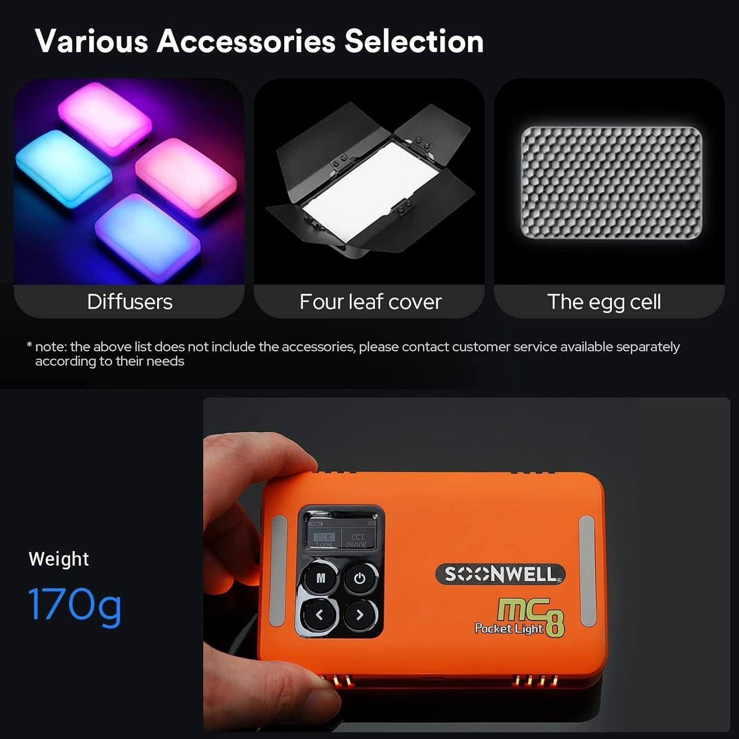 Lampe vidéo portable│ SOONWELL │MC8 Pixel Pocket RGB│Magnétique │effets sonores