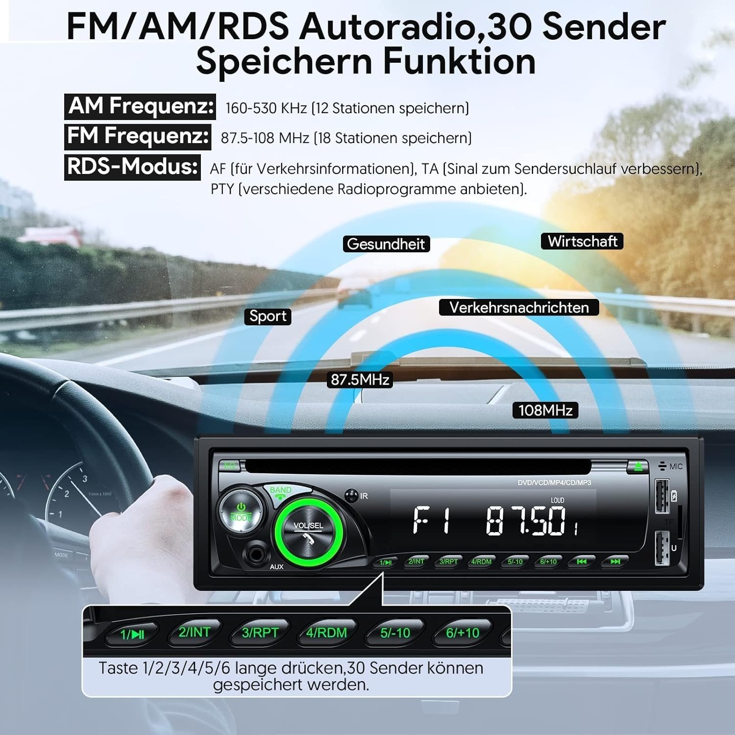 Autoradio de voiture│Chismos│MP3 Bluetooth │FM/AM │USB │SD │AUX │Affichage LED