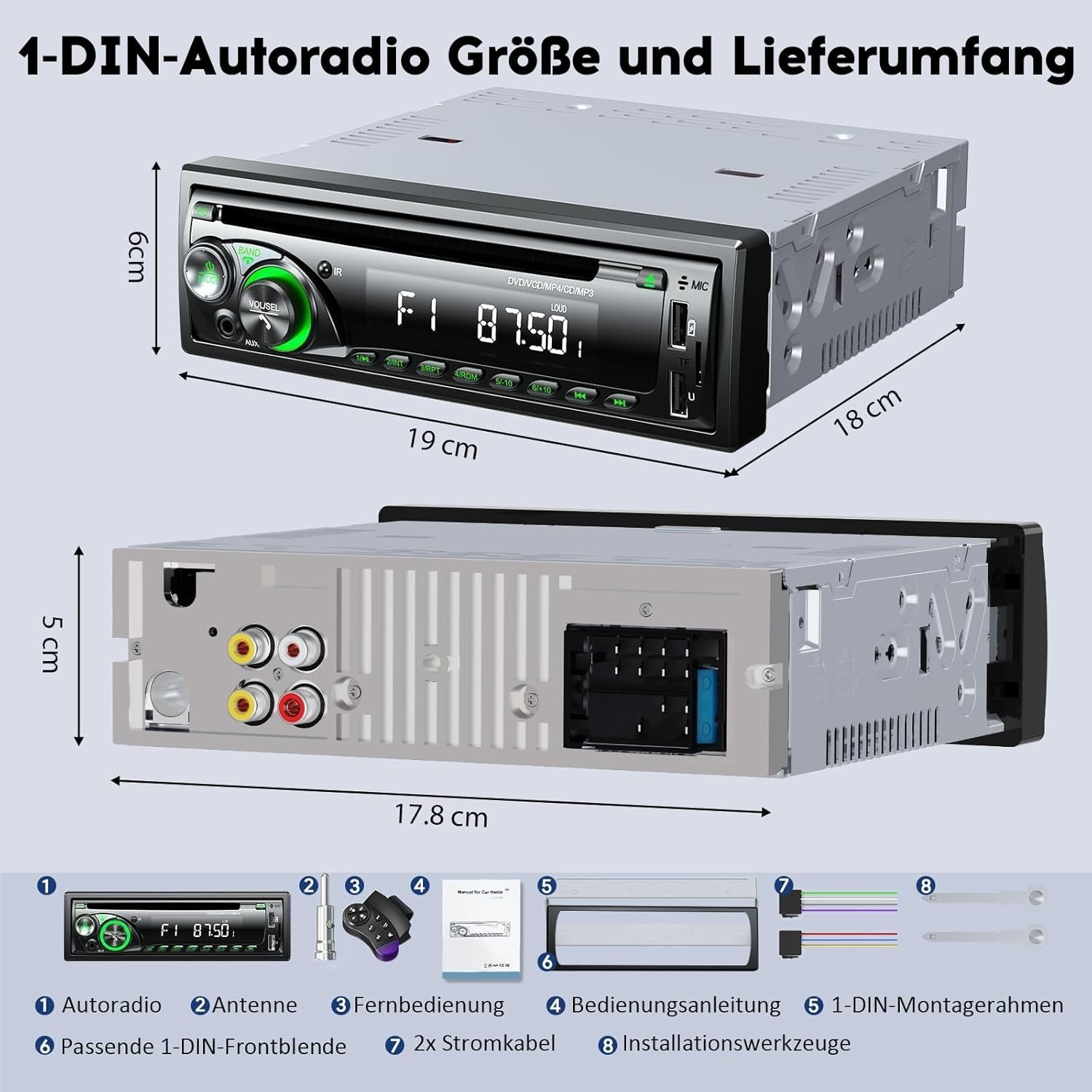 Autoradio de voiture│Chismos│MP3 Bluetooth │FM/AM │USB │SD │AUX │Affichage LED