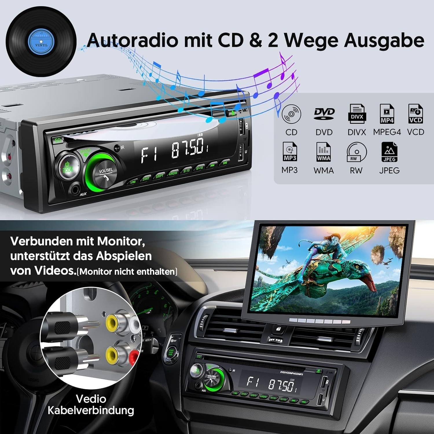 Autoradio de voiture│Chismos│MP3 Bluetooth │FM/AM │USB │SD │AUX │Affichage LED