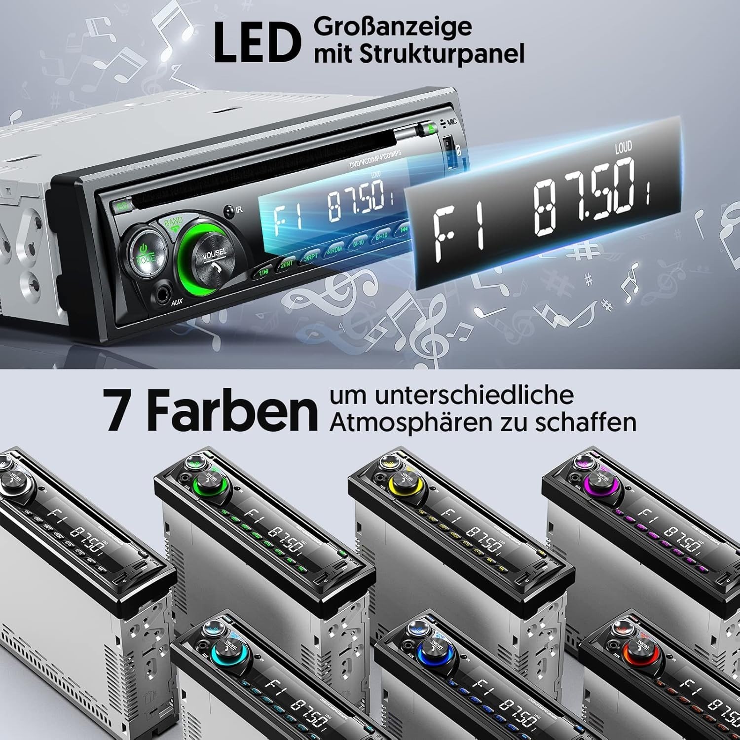 Autoradio de voiture│Chismos│MP3 Bluetooth │FM/AM │USB │SD │AUX │Affichage LED