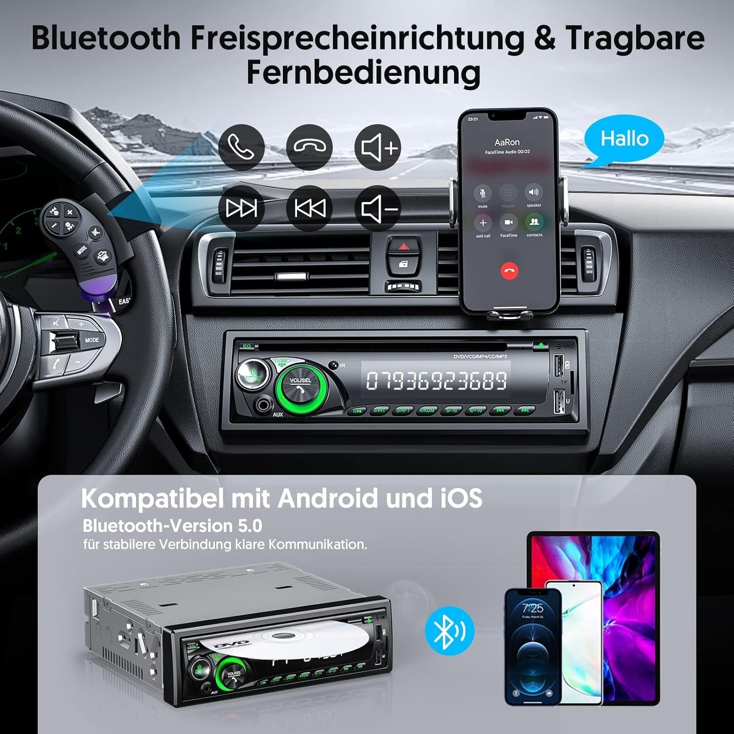 Autoradio de voiture│Chismos│MP3 Bluetooth │FM/AM │USB │SD │AUX │Affichage LED