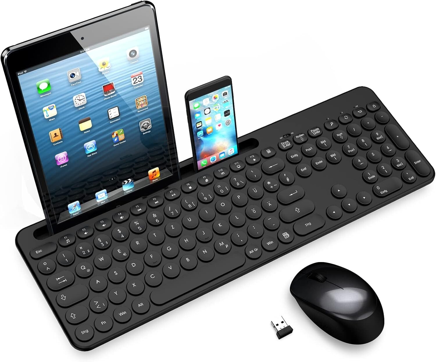 Clavier Souris  sans fil, ergonomique, QWERTZ  PC sans fil Leadsail K933-Noir