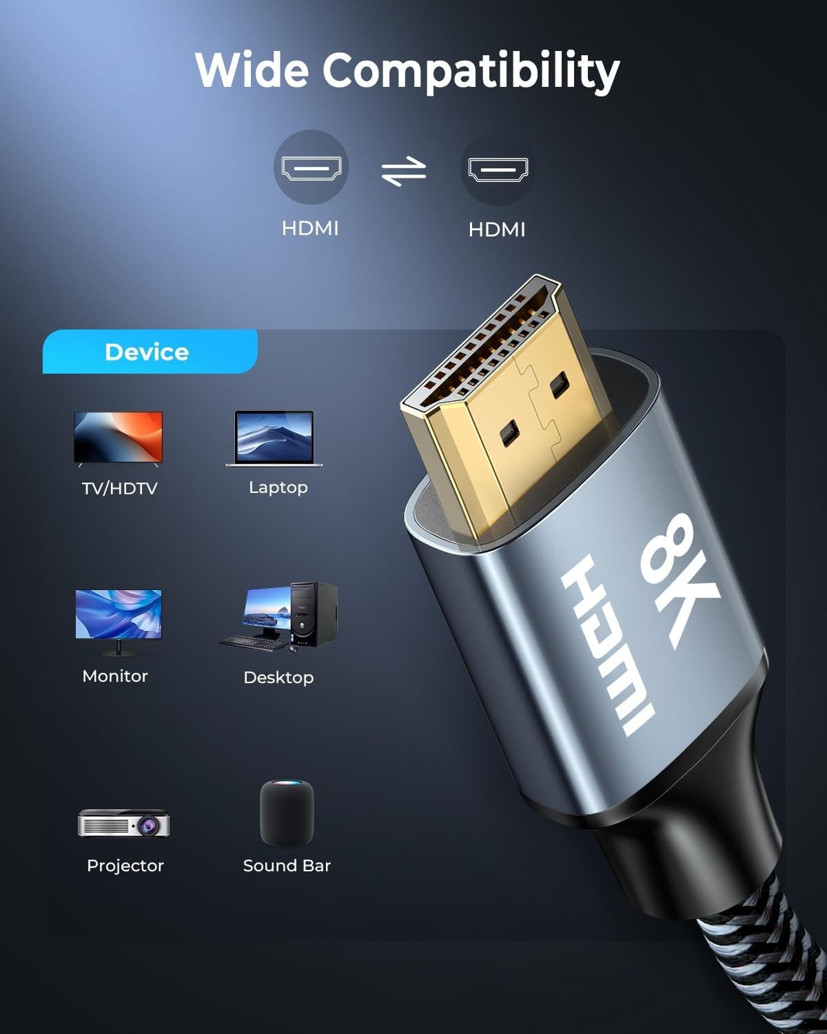 YURNERO│ Câble HDMI 8K│ Ultra Haute Vitesse 60Hz│