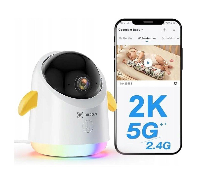 Caméra Bébé Wi‑Fi Cococam 2K – Vision Nocturne, Pleurs, Rotation 355°/120°