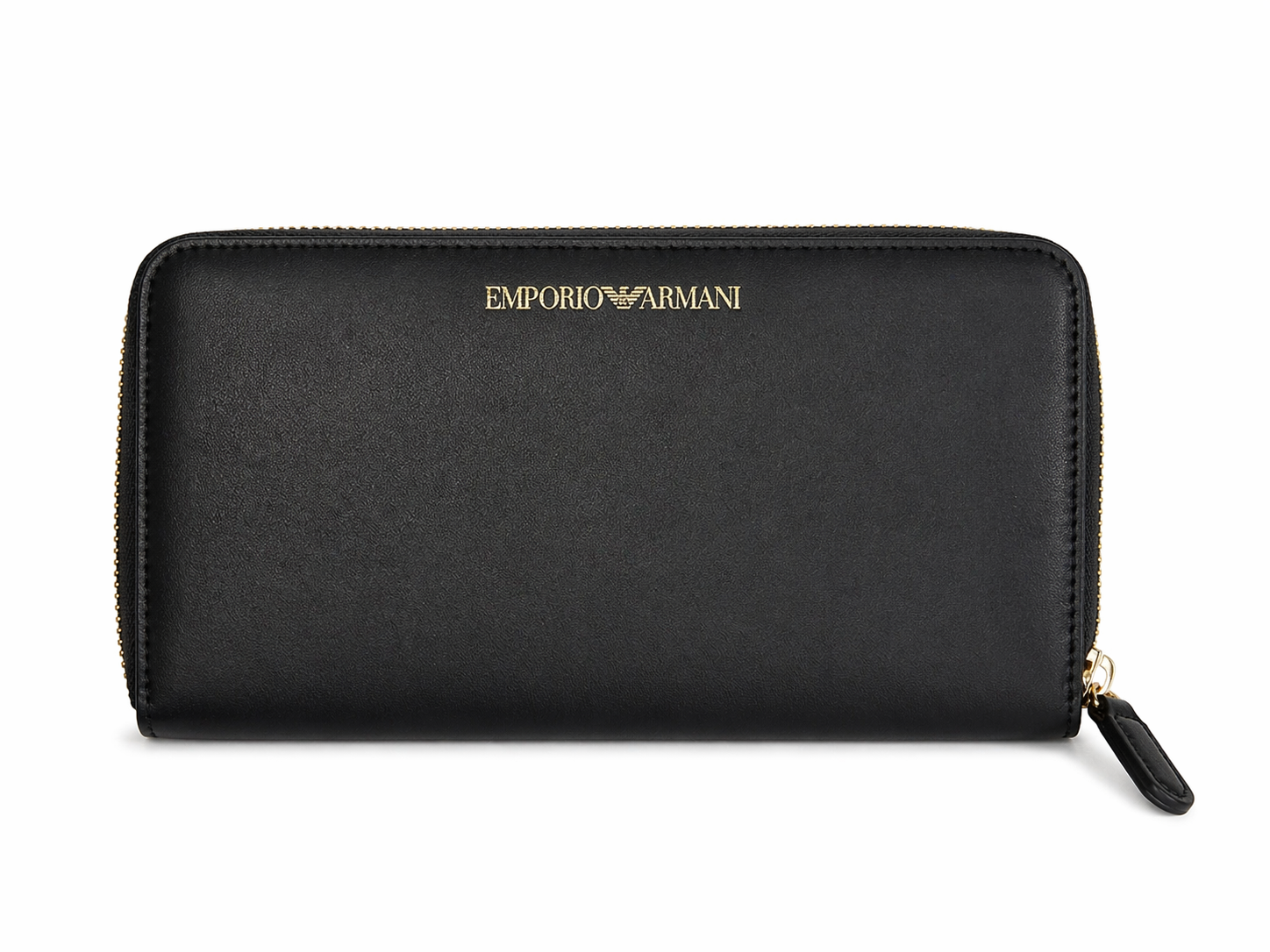 Emporio Armani Black Wallet Y3H010 Zip Leather Card Holder Clutch Gold Logo