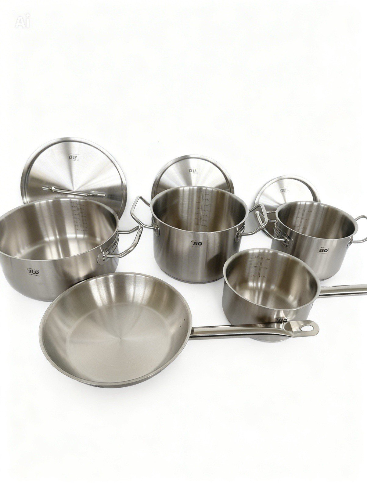 Batterie de cuisine ELO inox 5 pcs induction 4,5L 4L 2L 1,5L poêle 25cm