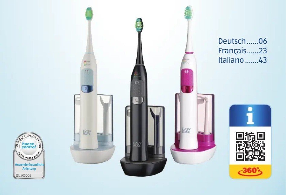 Sonic Electric Toothbrush Easy Home 3 Modes Rechargeable 2min Timer 2 Heads